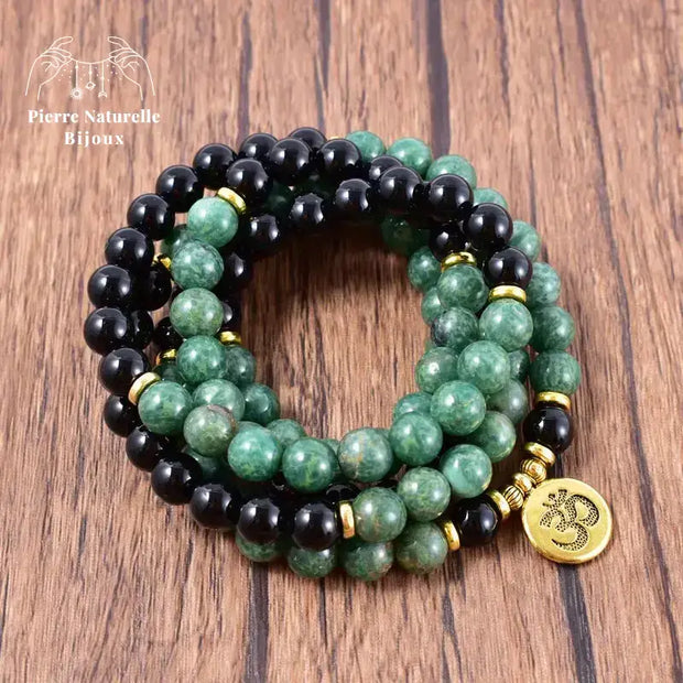 Bracelet mala en Onyx et Turquoise africaine