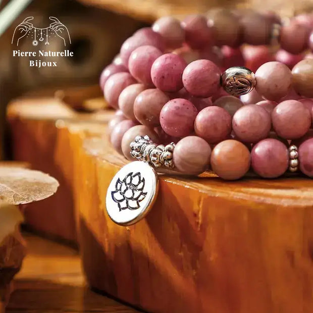 Bracelet mala en Rhodonite avec charm | Bracelets | pierre naturelle bijoux