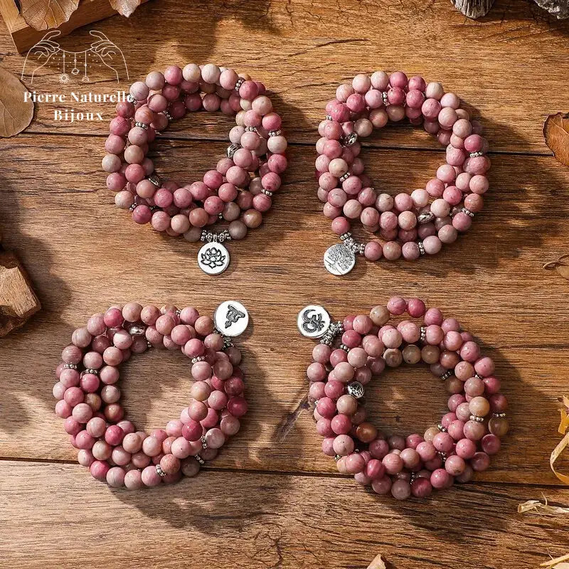 Bracelet mala en Rhodonite avec charm | Bracelets | pierre naturelle bijoux