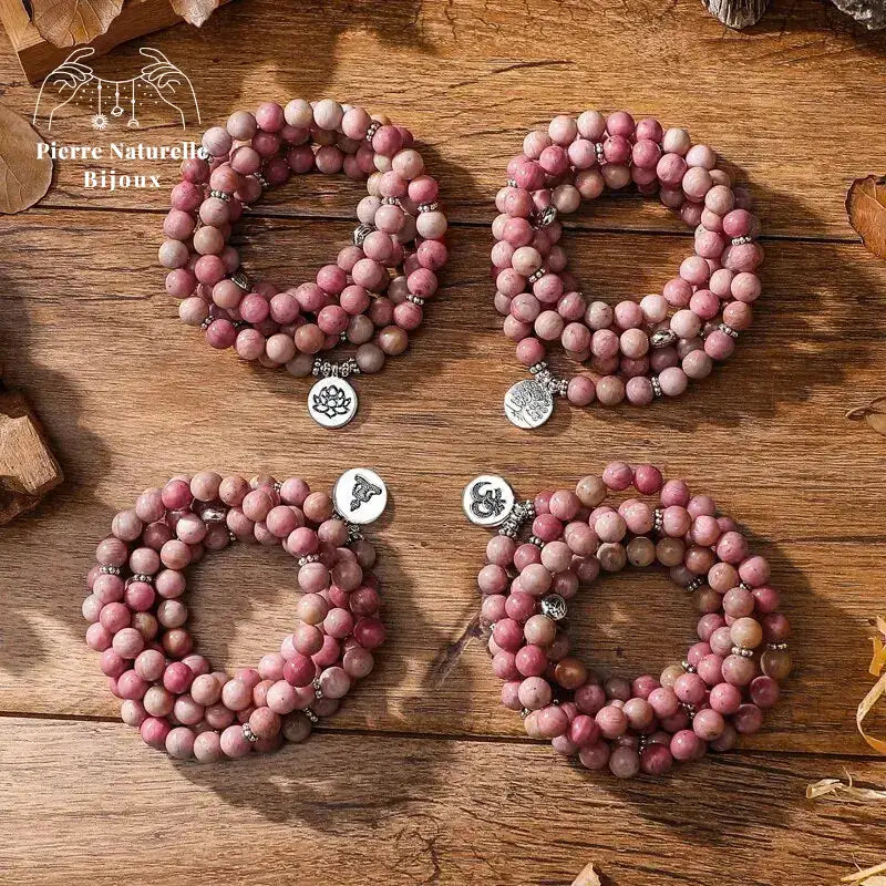 Bracelet mala en Rhodonite avec charm | Bracelets | pierre naturelle bijoux