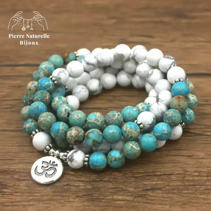 Bracelet mala en Turquoise et Howlite avec charm om