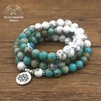 Bracelet mala en Turquoise et Howlite avec charm lotus