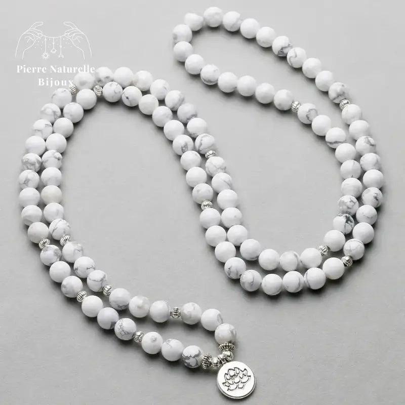 Bracelet mala "Cohérence" en Howlite avec charm | Bracelets | pierre naturelle bijoux