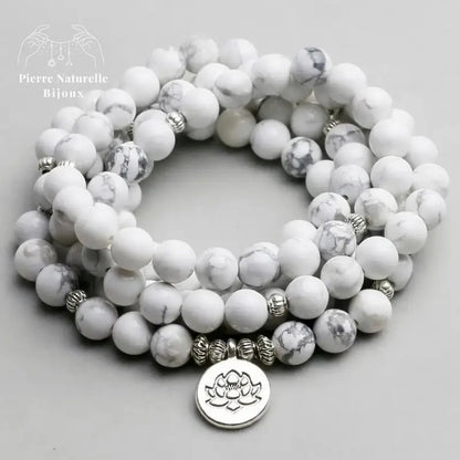 Bracelet mala "Cohérence" en Howlite avec charm | Bracelets | pierre naturelle bijoux