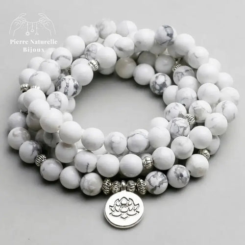 Bracelet mala "Cohérence" en Howlite avec charm | Bracelets | pierre naturelle bijoux