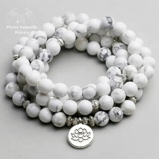Bracelet mala "Cohérence" en Howlite avec charm | Bracelets | pierre naturelle bijoux
