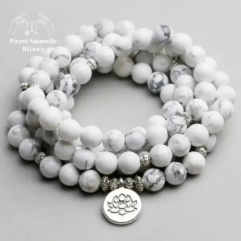 Bracelet mala "Cohérence" en Howlite avec charm | Bracelets | pierre naturelle bijoux