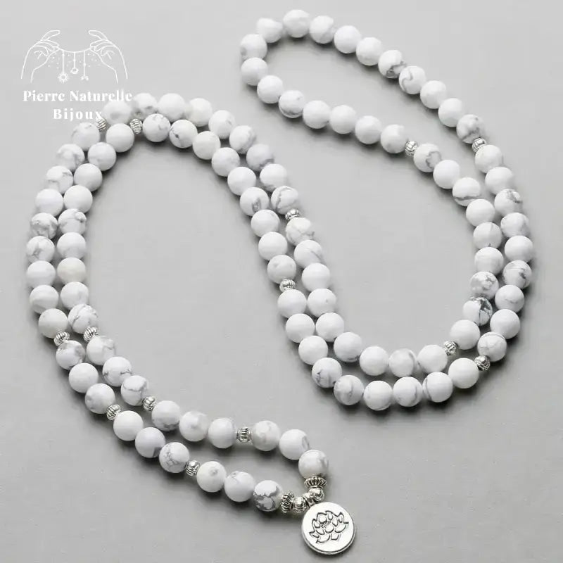 Bracelet mala "Cohérence" en Howlite avec charm | Bracelets | pierre naturelle bijoux