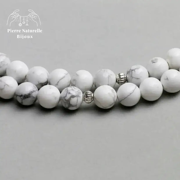 Bracelet mala "Cohérence" en Howlite avec charm | Bracelets | pierre naturelle bijoux