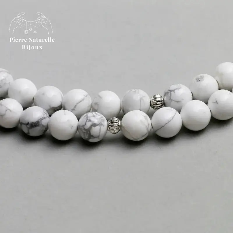 Bracelet mala "Cohérence" en Howlite avec charm | Bracelets | pierre naturelle bijoux