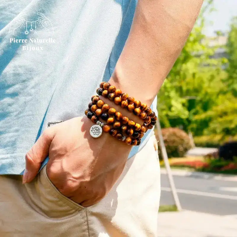 Bracelet mala œil de tigre avec charm | Bracelets | pierre naturelle bijoux