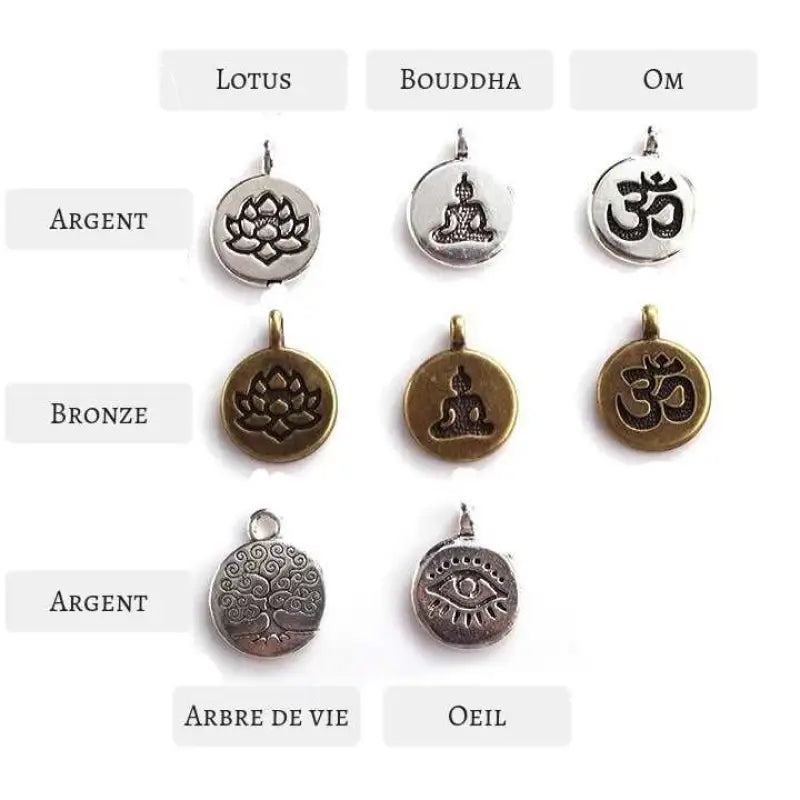 Bracelet mala œil de tigre avec charm Lotus / Om / Bouddha | Bracelets | pierre naturelle bijoux