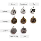 Bracelet mala œil de tigre avec charm Lotus / Om / Bouddha | Bracelets | pierre naturelle bijoux