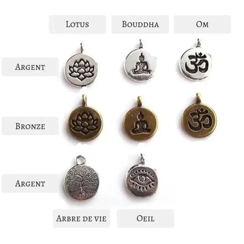 Bracelet mala œil de tigre avec charm Lotus / Om / Bouddha | Bracelets | pierre naturelle bijoux