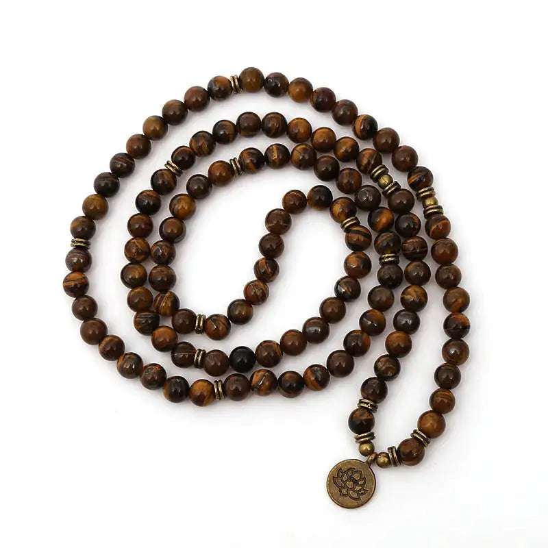 Bracelet mala œil de tigre avec charm Lotus / Om / Bouddha | Bracelets | pierre naturelle bijoux