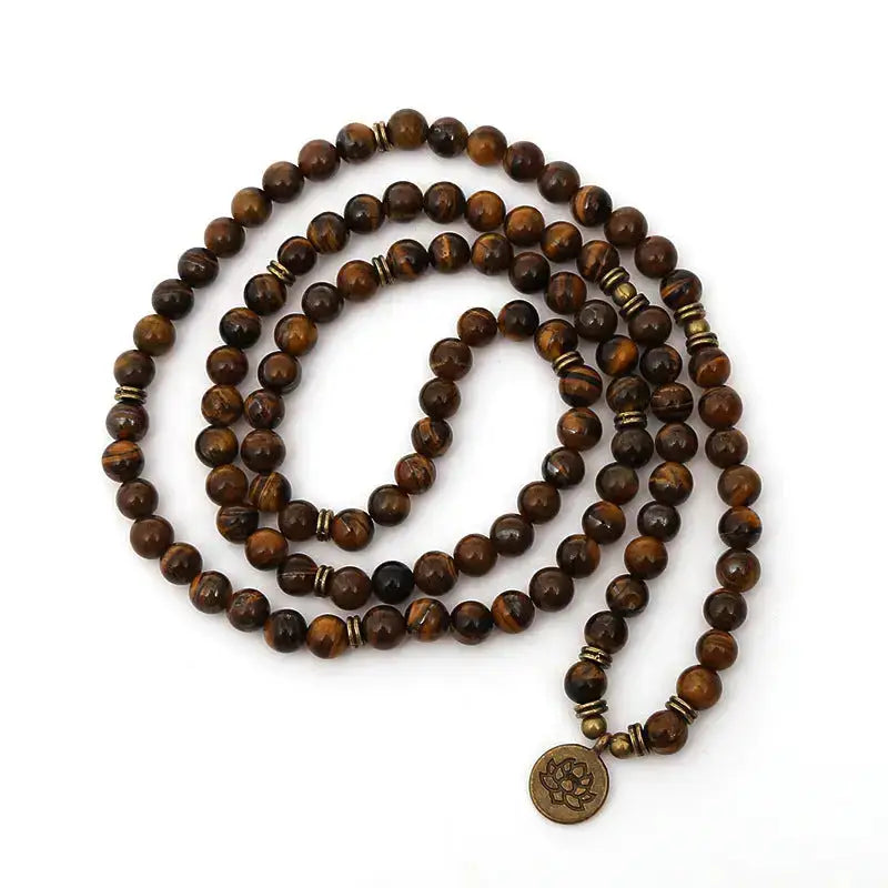 Bracelet mala œil de tigre avec charm Lotus / Om / Bouddha | Bracelets | pierre naturelle bijoux