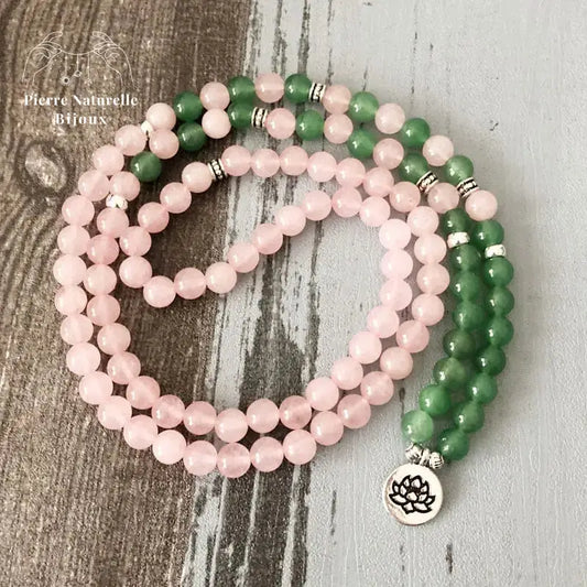 Bracelet mala "Croyance" en Quartz rose et Aventurine verte | Bracelets | pierre naturelle bijoux