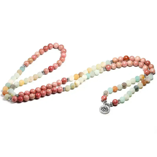 Bracelet mala "Lotus" en Rhodochrosite et Amazonite avec charm | Bracelets | pierre naturelle bijoux