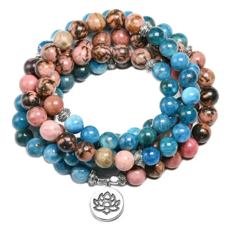 Bracelet mala "Humilité" en Rhodonite et Apatite | Bracelets | pierre naturelle bijoux