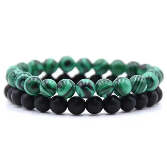 Bracelet duo en Malachite / Onyx