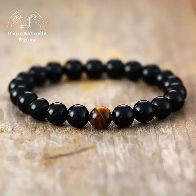 Bracelet en œil de tigre et Onyx