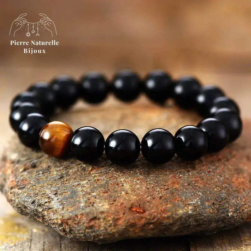 Bracelet en œil de tigre et Onyx