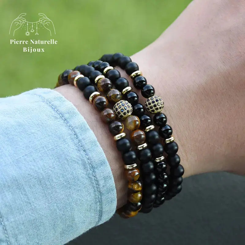Bracelet duo "Puissance" en œil de tigre et Onyx | Bracelets | pierre naturelle bijoux