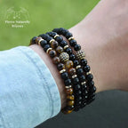Bracelet duo "Puissance" en œil de tigre et Onyx | Bracelets | pierre naturelle bijoux