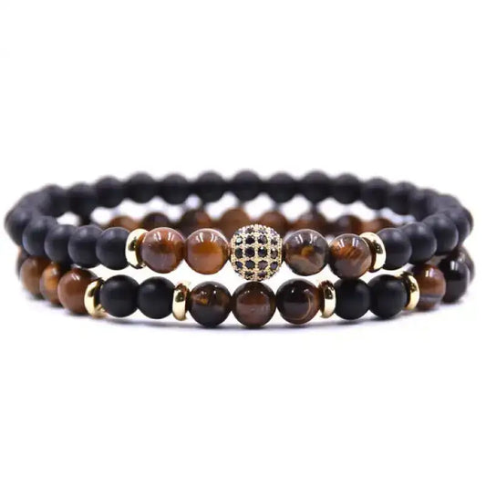 Bracelet duo "Puissance" en il de tigre et Onyx