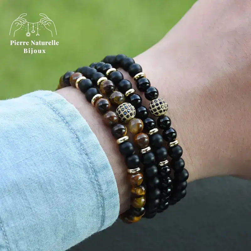 Bracelet duo "Puissance" en œil de tigre et Onyx | Bracelets | pierre naturelle bijoux