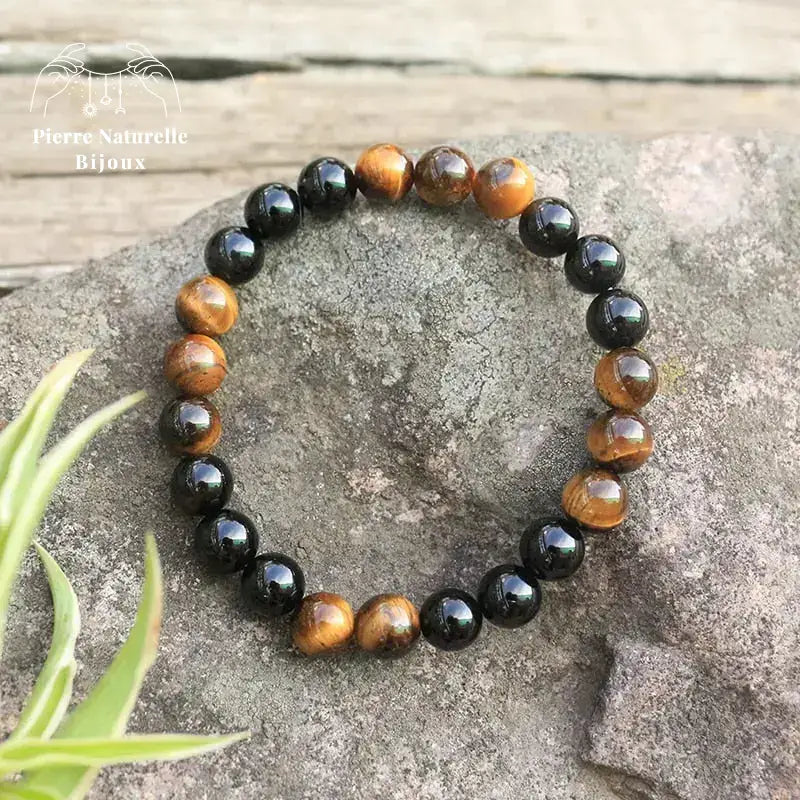 Bracelet "Force" en il de tigre et Onyx | Bracelets | pierre naturelle bijoux