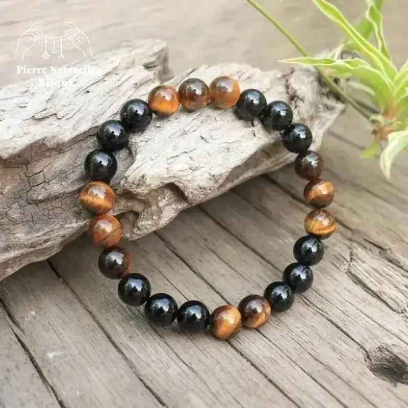 Bracelet "Force" en œil de tigre et Onyx