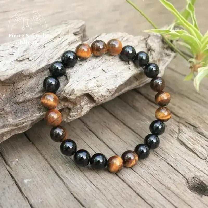 Bracelet "Force" en œil de tigre et Onyx