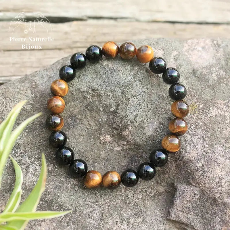 Bracelet "Force" en il de tigre et Onyx | Bracelets | pierre naturelle bijoux