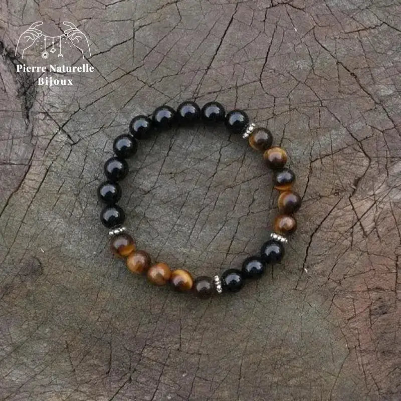 Bracelet "Optimisme" en œil de tigre et Onyx