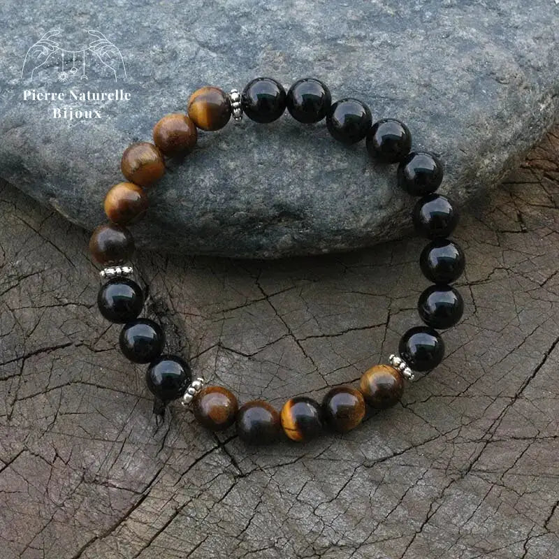 Bracelet "Optimisme" en œil de tigre et Onyx | Bracelets | pierre naturelle bijoux