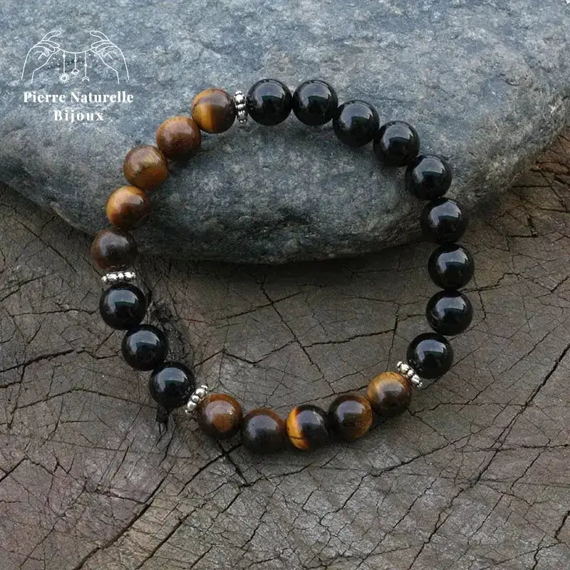 Bracelet "Optimisme" en œil de tigre et Onyx | Bracelets | pierre naturelle bijoux