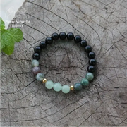 Bracelet "Abondance" en Onyx, Agate indienne et Aventurine verte