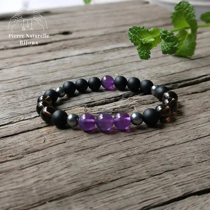 Bracelet "Aspiration" en Onyx, Améthyste, Quartz fumé et Hématite | Bracelets | pierre naturelle bijoux
