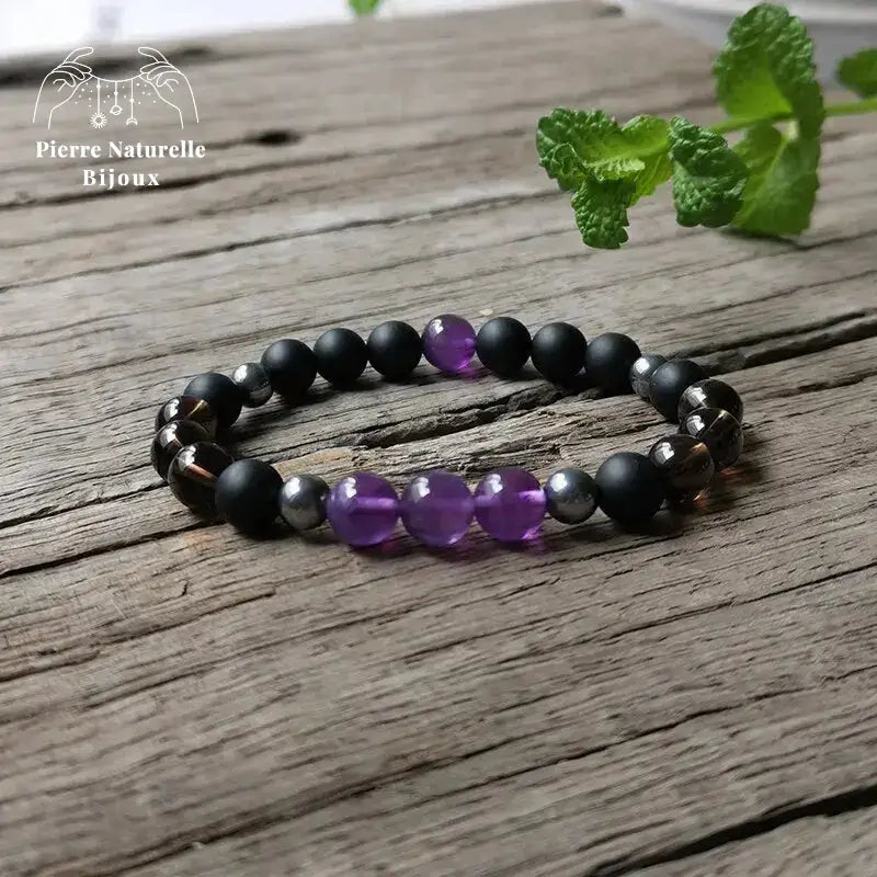 Bracelet "Aspiration" en Onyx, Améthyste, Quartz fumé et Hématite | Bracelets | pierre naturelle bijoux