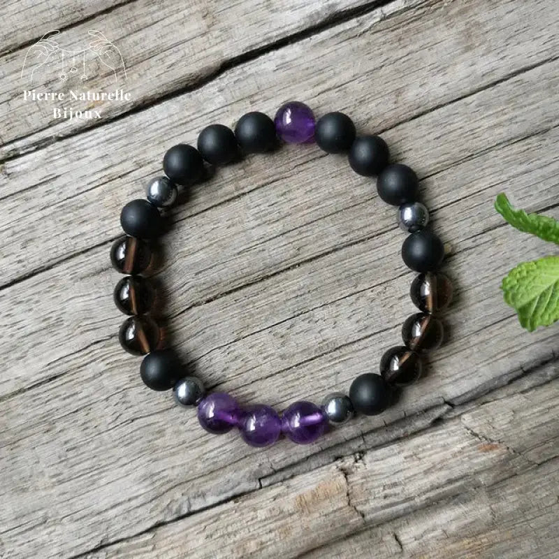 Bracelet "Aspiration" en Onyx, Améthyste, Quartz fumé et Hématite