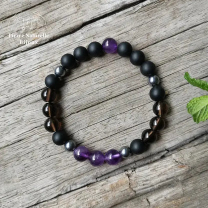 Bracelet "Aspiration" en Onyx, Améthyste, Quartz fumé et Hématite