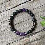Bracelet "Aspiration" en Onyx, Améthyste, Quartz fumé et Hématite