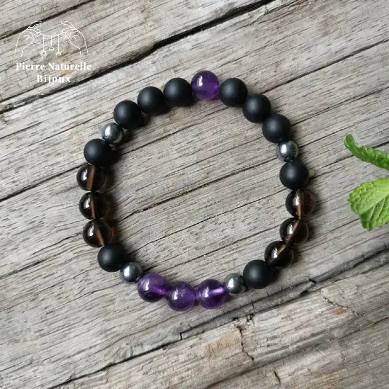 Bracelet "Aspiration" en Onyx, Améthyste, Quartz fumé et Hématite