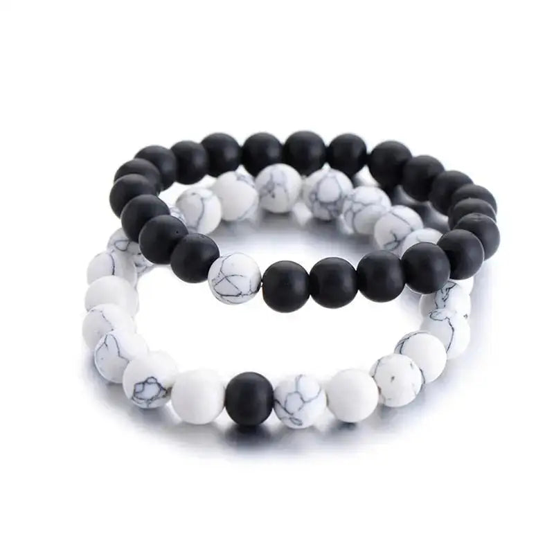 Bracelet duo yin et yang en pierre Howlite / Onyx | Bracelets | pierre naturelle bijoux