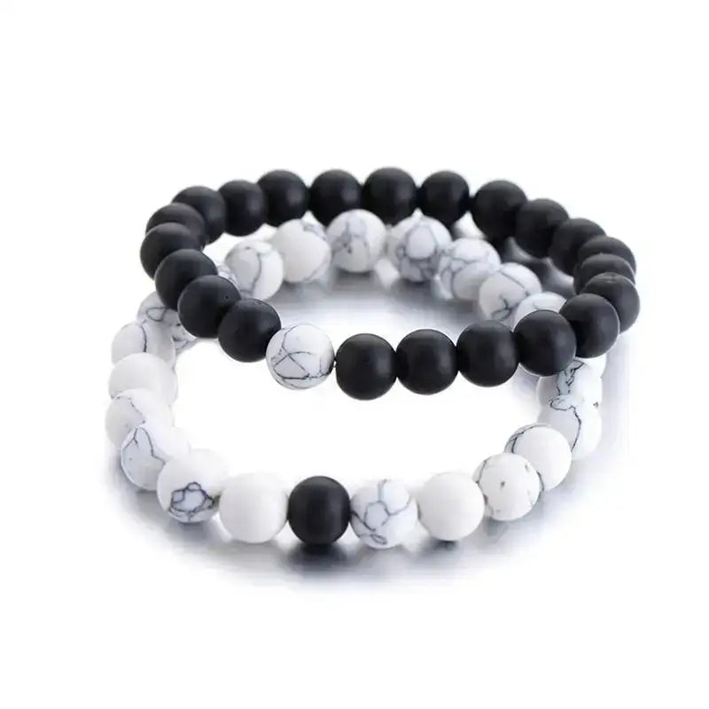 Bracelet duo yin et yang en pierre Howlite / Onyx | Bracelets | pierre naturelle bijoux