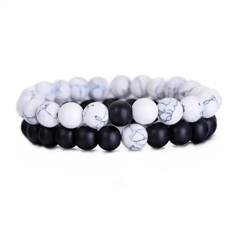 Bracelet duo yin et yang en pierre Howlite / Onyx | Bracelets | pierre naturelle bijoux