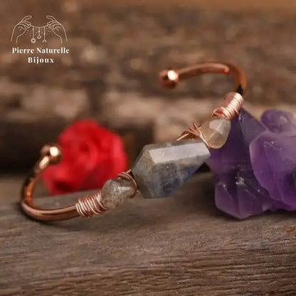 Bracelet cuivre rose en pierre Labradorite