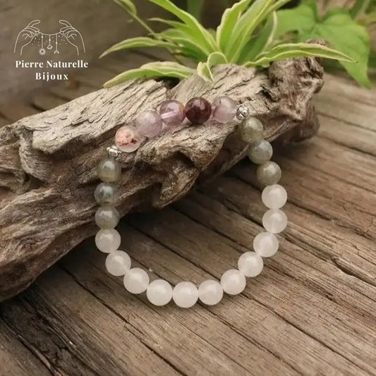 Bracelet "Constance" en Quartz, Labradorite et Améthyste