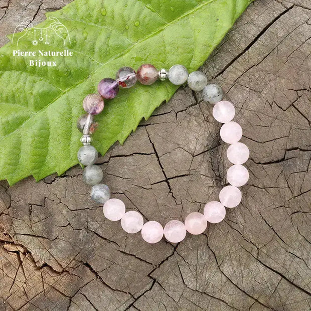 Bracelet "Consolation" en Quartz rose, Labradorite et Améthyste | Bracelets | pierre naturelle bijoux